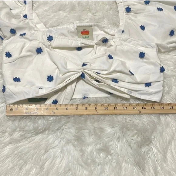 FARM Rio White and Blue Puff Sleeve Crop Top - Picture 5 of 9